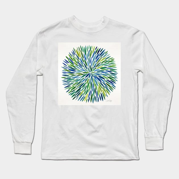 Blue Water Color Burst Long Sleeve T-Shirt by CatCoq